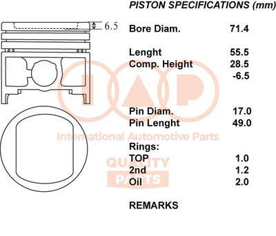 Поршень IAP QUALITY PARTS 100-03043 для PIAGGIO PORTER