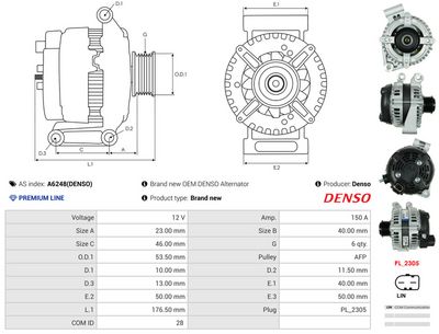 GENERATOR / ALTERNATOR AS-PL A6248DENSO 4