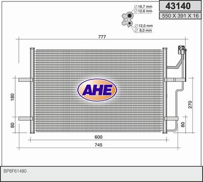 Конденсатор, кондиционер AHE 43140 для MAZDA 3
