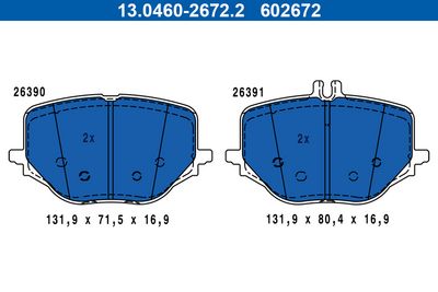 Zestaw klocków hamulcowych, hamulce tarczowe ATE 13.0460-2672.2