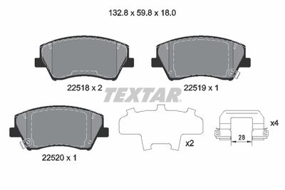 Комплект тормозных колодок, дисковый тормоз TEXTAR 2251801 для HYUNDAI IONIQ