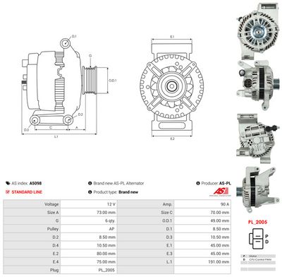 GENERATOR / ALTERNATOR AS-PL A5098 4