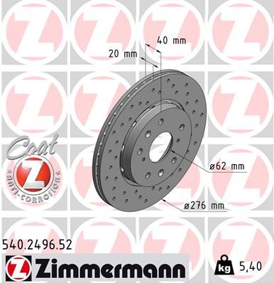 Тормозной диск ZIMMERMANN 540.2496.52 для SUZUKI SWIFT