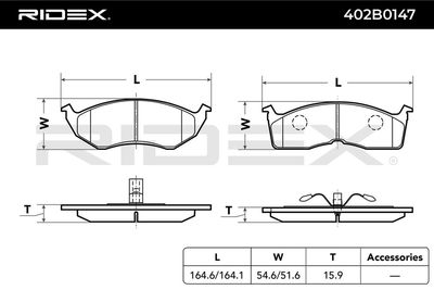 комплект спирачно феродо, дискови спирачки RIDEX 402B0147