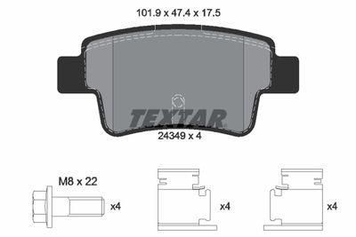 Комплект тормозных колодок, дисковый тормоз TEXTAR 2434901 для FIAT GRANDE