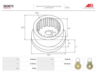 Reparasjonssett, starter AUTOSTARTER SG3012
