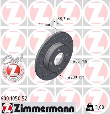 спирачен диск ZIMMERMANN 600.1050.52