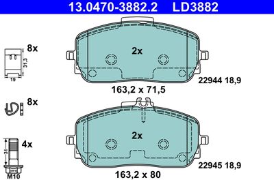 Комплект тормозных колодок, дисковый тормоз ATE 13.0470-3882.2 для MERCEDES-BENZ GLB