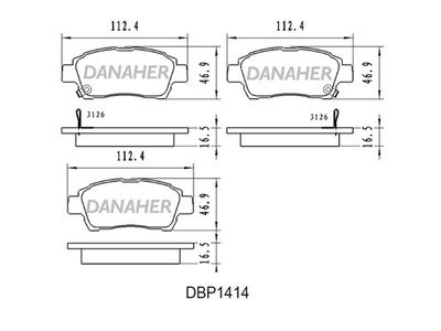Комплект тормозных колодок, дисковый тормоз DANAHER DBP1414 для TOYOTA PROBOX