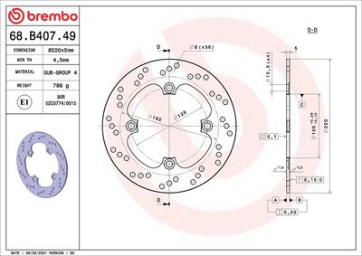Brake disc Achter vast, 220/105x5mm 4x125mm, diameter bevestigingsgat 10,5mm, hoogte (tussenruimte) 0