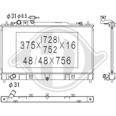 Радиатор, охлаждение двигателя DIEDERICHS DCM2274 для MAZDA 6