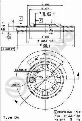 Тормозной диск BREMBO 09.6705.10 для MITSUBISHI COLT