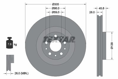 Тормозной диск TEXTAR 92237603 для FIAT 500L