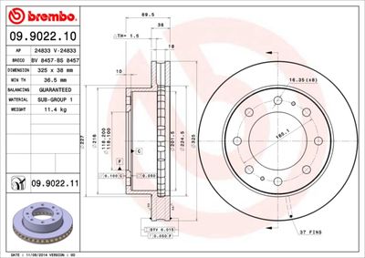 Тормозной диск BREMBO 09.9022.11 для CHEVROLET SUBURBAN