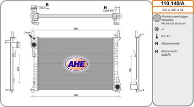 Радиатор, охлаждение двигателя AHE 110.140/A для FORD FIESTA
