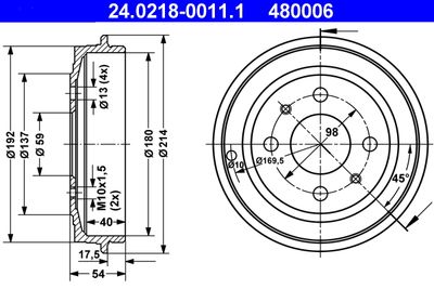 Тормозной барабан ATE 24.0218-0011.1 для FIAT BRAVA