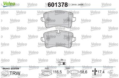 Комплект тормозных колодок, дисковый тормоз VALEO 601378 для AUDI A5