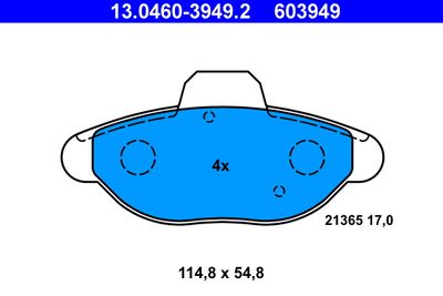 Комплект тормозных колодок, дисковый тормоз ATE 13.0460-3949.2 для FIAT CINQUECENTO