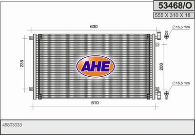 Конденсатор, кондиционер AHE 53468/O для FIAT DOBLO