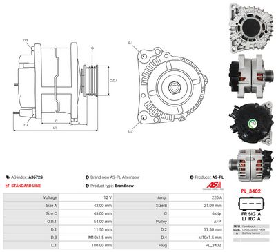 GENERATOR / ALTERNATOR AS-PL A3672S 4