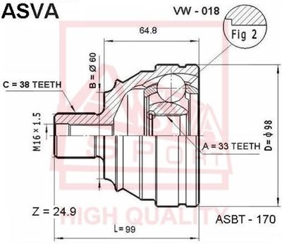ASVA VW-018 ШРУС для VW TRANSPORTER IV Автобус (70B, 70C, 7DB, 7DK, 70J, 70K, 7DC, 7