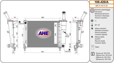 AHE 109.420/A Радиатор охлаждения двигателя для LANCIA YPSILON (312_)