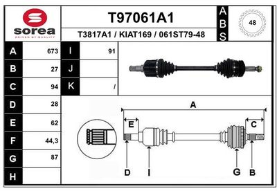 Приводной вал EAI T97061A1 для KIA CARENS