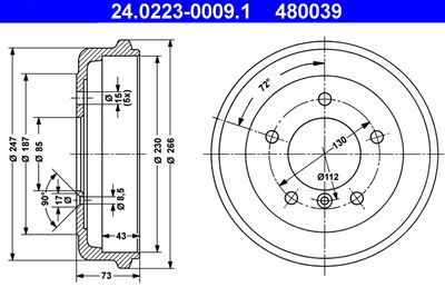 Тормозной барабан ATE 24.0223-0009.1 для MERCEDES-BENZ T1