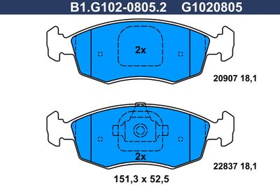 Комплект тормозных колодок, дисковый тормоз GALFER B1.G102-0805.2 для FIAT STRADA