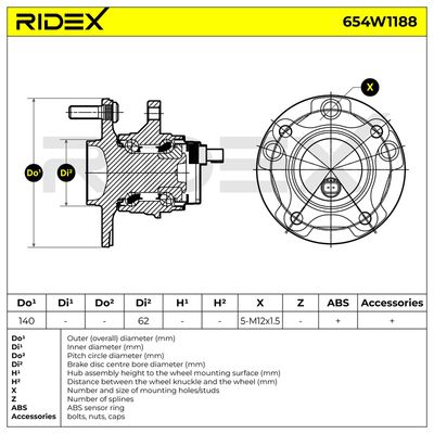 комплект колесен лагер RIDEX 654W1188