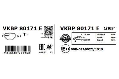 Brake Pad Set, disc brake VKBP 80171 E