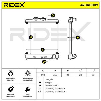 радиатор, охлаждане на двигателя RIDEX 470R0007