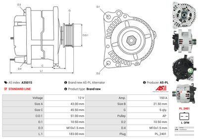 GENERATOR / ALTERNATOR AS-PL A3501S 4