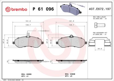 BREMBO Bremsbelagsatz, Scheibenbremse PRIME LINE (P 61 096)