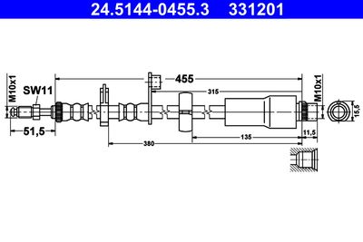 ATE 24.5144-0455.3 Тормозной шланг  для PEUGEOT EXPERT (Пежо Еxперт)