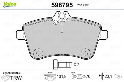 Комплект тормозных колодок, дисковый тормоз VALEO 598795 для MERCEDES-BENZ B-CLASS