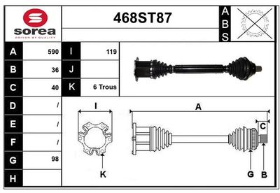 STARTCAR 468ST87 Полуось в сборе для SKODA SUPERB III (3V3) 2.0 TDI 4x4