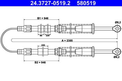 Тросик, cтояночный тормоз ATE 24.3727-0519.2 для FIAT PANDA