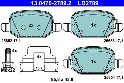 Комплект тормозных колодок, дисковый тормоз ATE 13.0470-2789.2 для FIAT 500L
