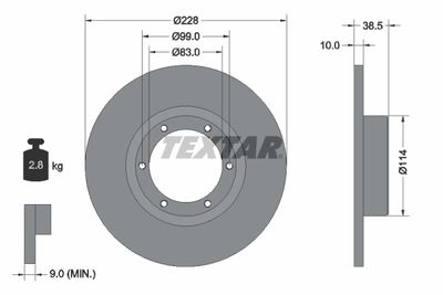 Тормозной диск TEXTAR 92009200 для DACIA 1325