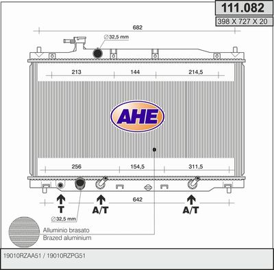 Радиатор, охлаждение двигателя AHE 111.082 для HONDA CR-V