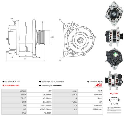 GENERATOR / ALTERNATOR AS-PL A3515S 4