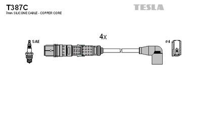 Комплект проводов зажигания TESLA T387C для VW FOX