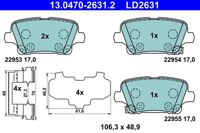 Комплект тормозных колодок, дисковый тормоз ATE 13.0470-2631.2 для OPEL INSIGNIA