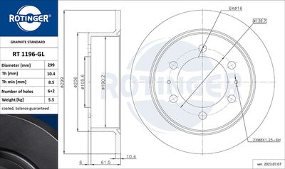 спирачен диск ROTINGER RT 1196-GL