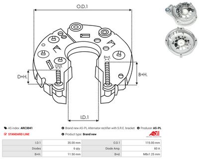 Ispravljač, alternator AS-PL ARC3041