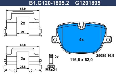 GALFER B1.G120-1895.2 Тормозные колодки и сигнализаторы  для LAND ROVER RANGE ROVER III (L322) 4.4 D 4x4