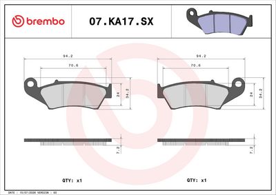 Bromsbeläggssats, skivbroms BREMBO 07KA17SX
