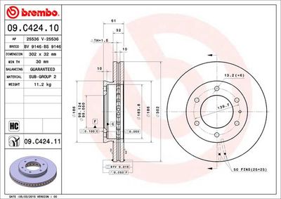 Тормозной диск BREMBO 09.C424.11 для FORD RANGER