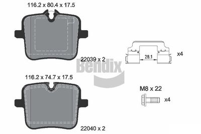 Комплект тормозных колодок, дисковый тормоз BENDIX Braking BPD2344 для ROLLS-ROYCE GHOST